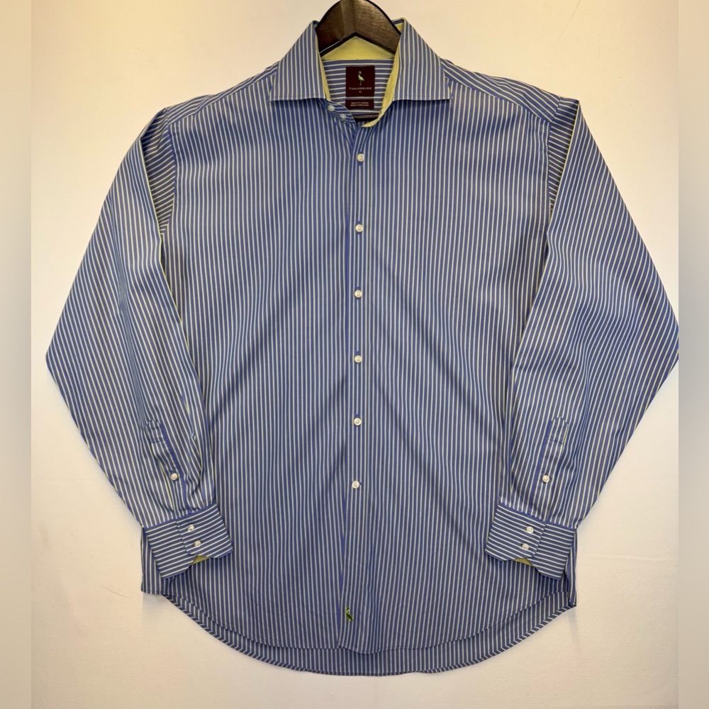 Tailorbyrd men’s button down long sleeve dress‎ shirt blue green size XL **FLAW